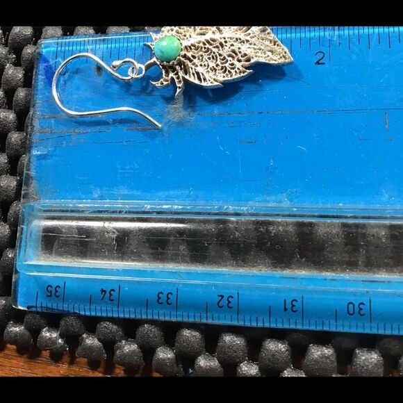 Earrings, Turquoise & Sterling Silver Earrings, NEW, Handmade, Artisan, 2” - Picture 3 of 4